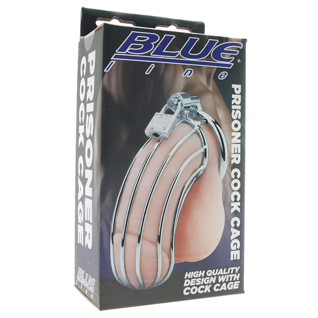 Blue Line Prisoner Cock Cage – Stainless Steel Lockdown 🔒