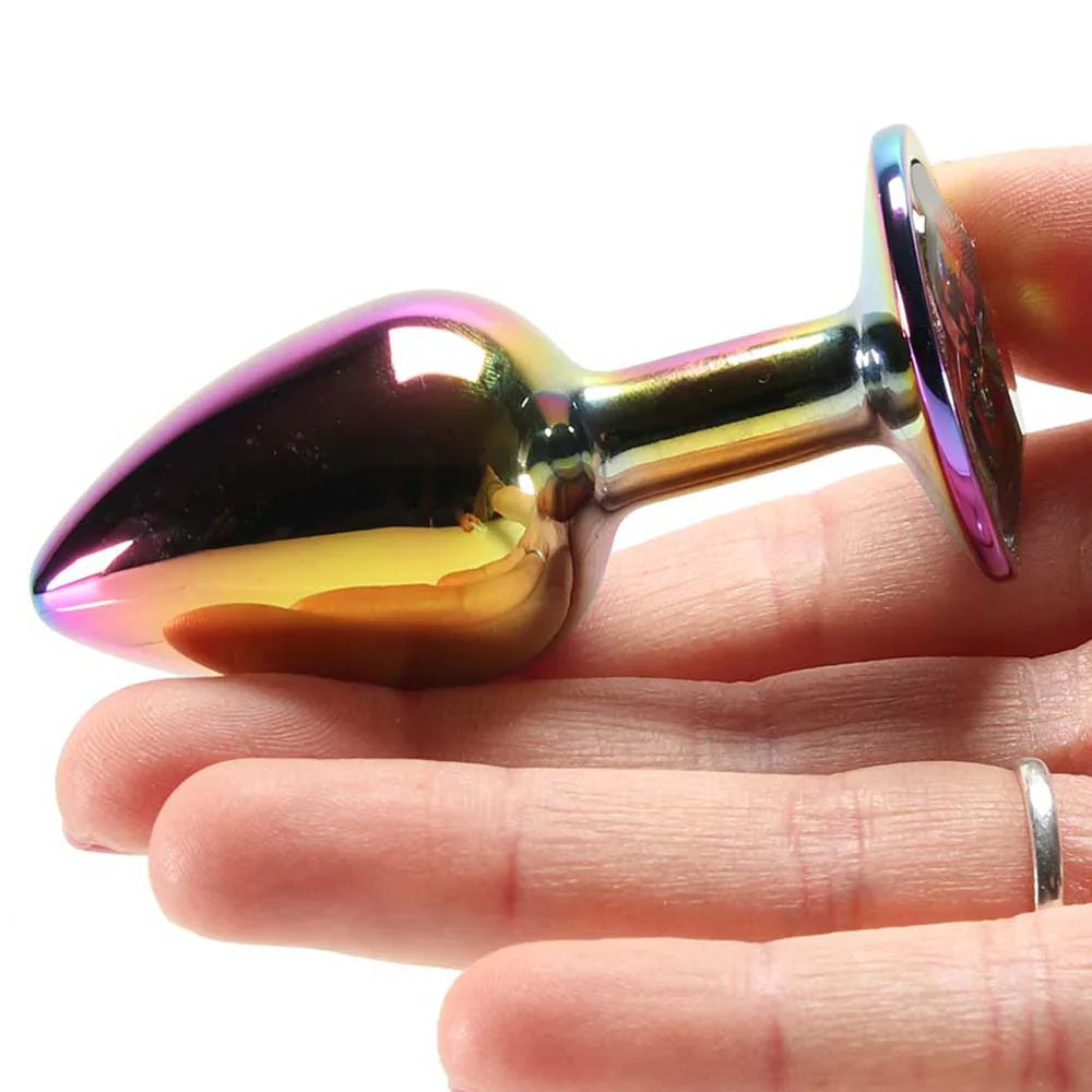 Small Aluminum Plug with Rainbow Gem in Multicolor